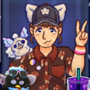 Artists tenaclty and fubblers in a digital drawing of a convention booth. They are surrounded by posters and merchandise.